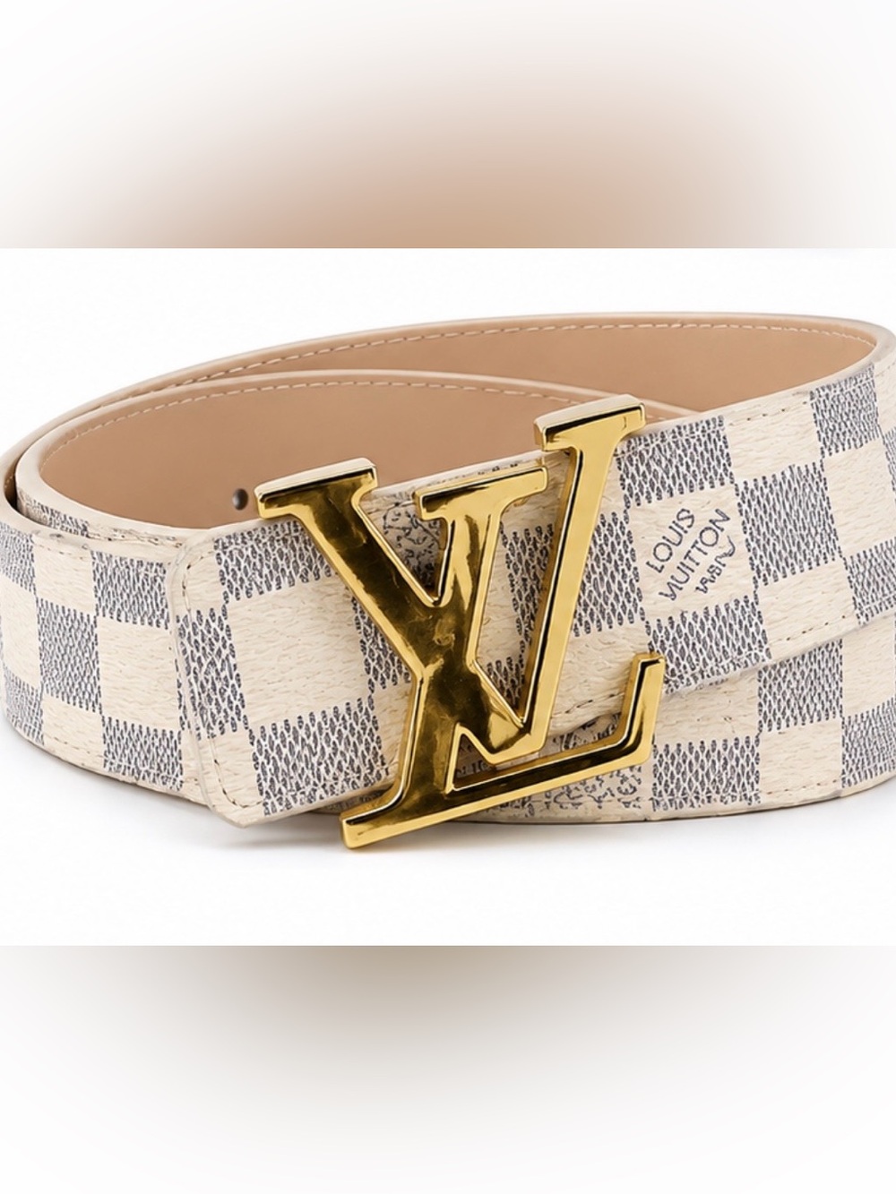 Louis Vuitton Damier Azur Canvas Belt with Gold LV Buckle